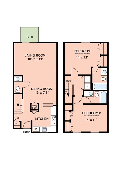 2 bedroom two and half bathroom townhome